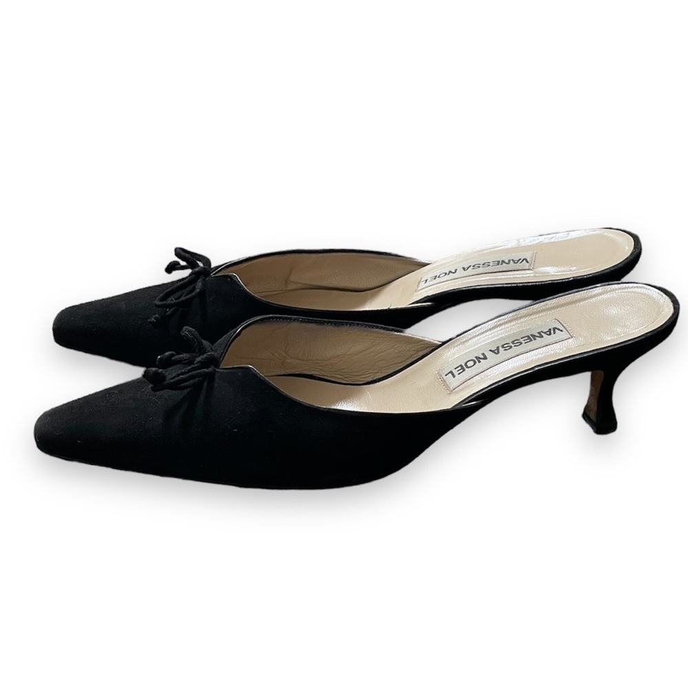Vanessa Noel Black Suede Kitten Heel Mules